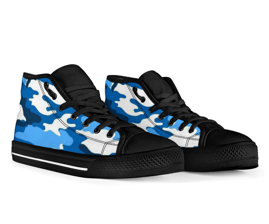 Snow Cap Blue White Camo High Top Sneakers Custom Shoes with Black Soles - Mr.SWAGBEAST